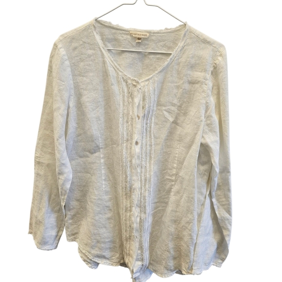 Eileen Fisher White Button Down Top Irish Linen Womens - Picture 6 of 6